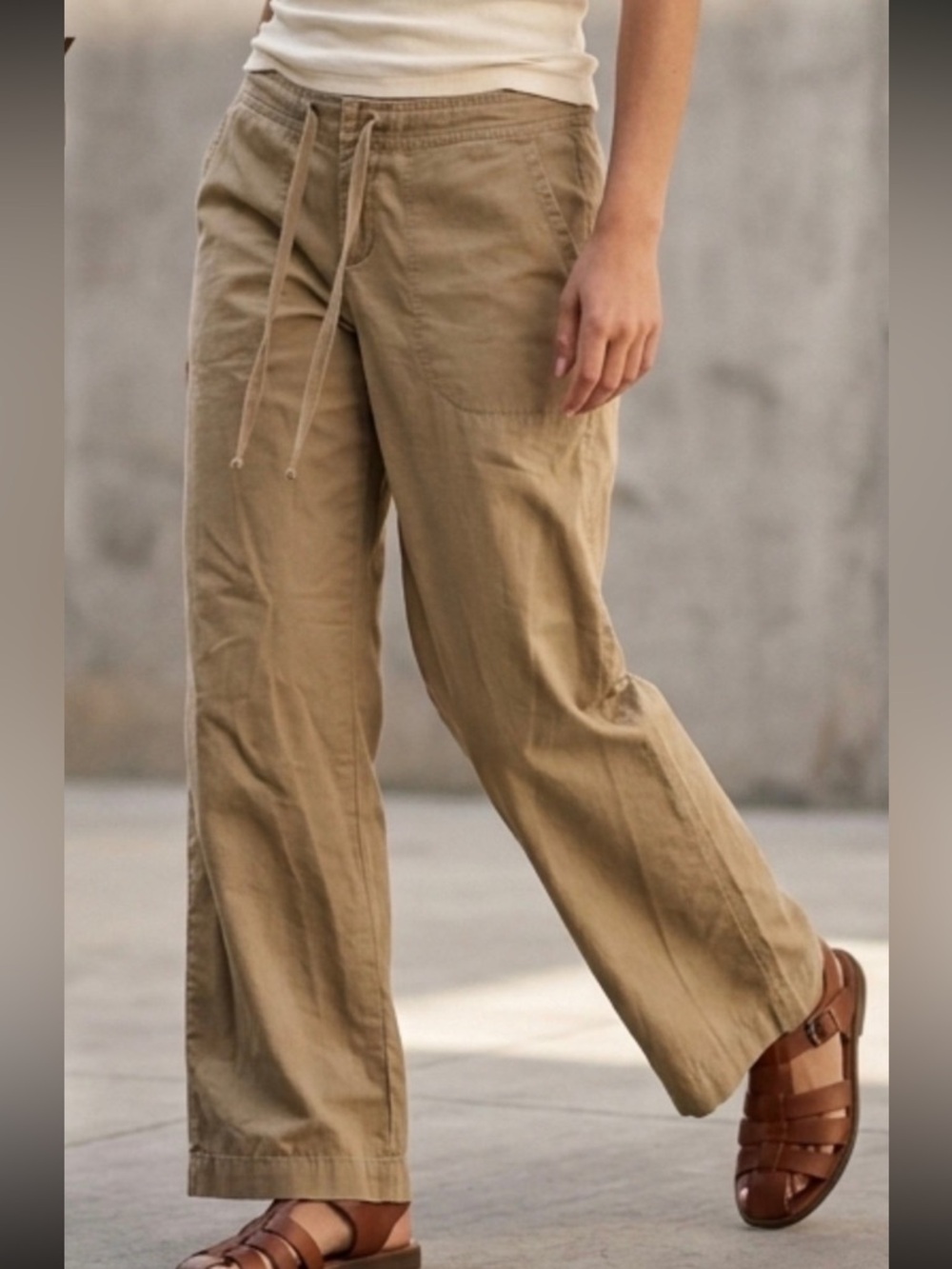 Banana Republic Factory Cotton Low Rise Wide Leg Trouser Pant Olive Green Size 0